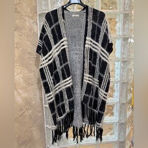 Black and White Geometric Shrug with Fringe